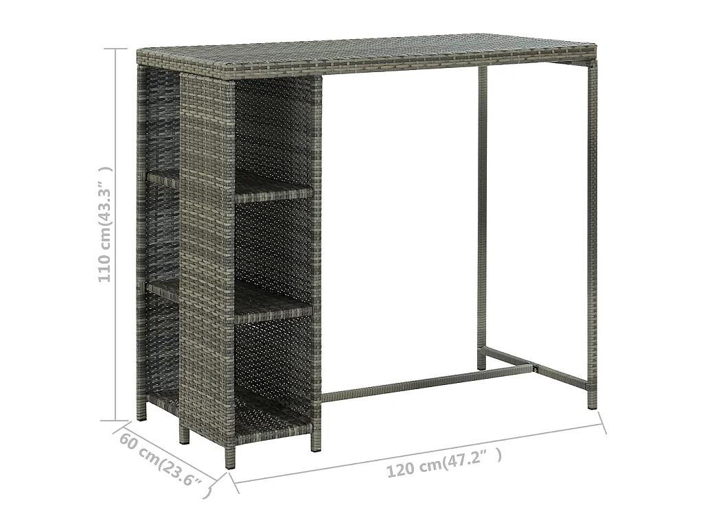 Meuble de bar de jardin 5 pcs et coussins Résine tressée Gris