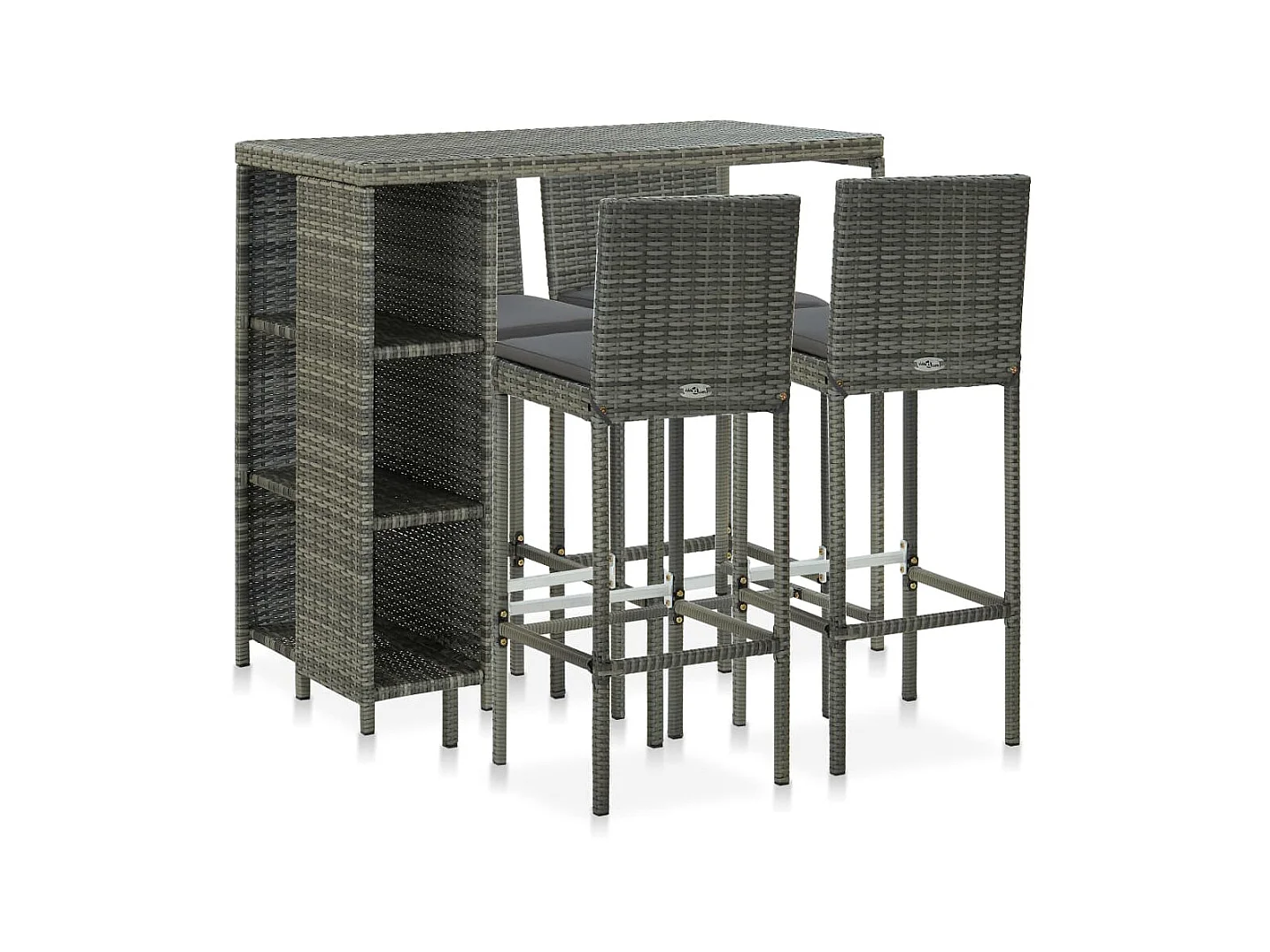 5-delige Tuinbarset met kussens poly rattan grijs