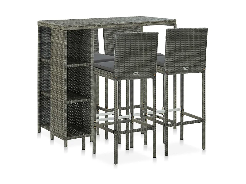 Meuble de bar de jardin 5 pcs et coussins Résine tressée Gris