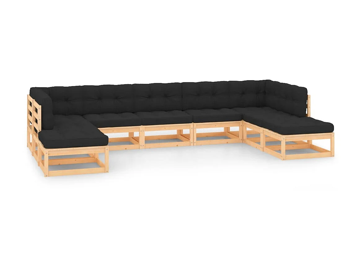 Salon de jardin 9 pcs avec coussins anthracite Bois de pin 5