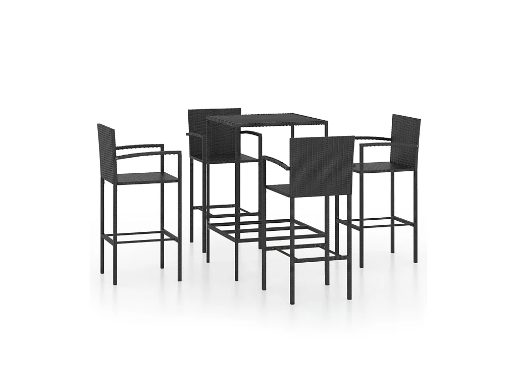 Ensemble de bar de jardin 5 pcs Résine tressée Noir