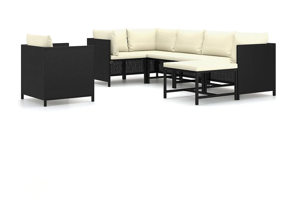 Salon de jardin 7 pcs avec coussins Résine tressée Noir 36