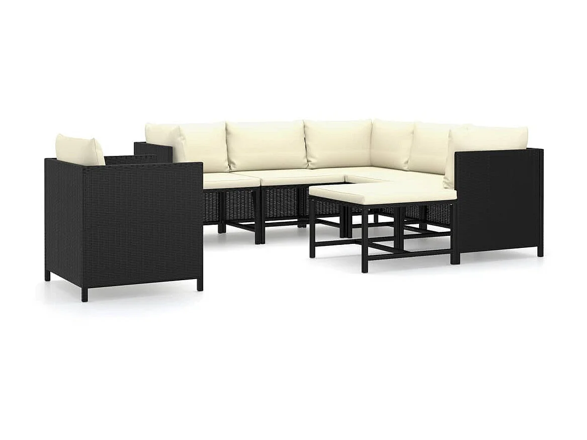 Salon de jardin 7 pcs avec coussins Résine tressée Noir 36