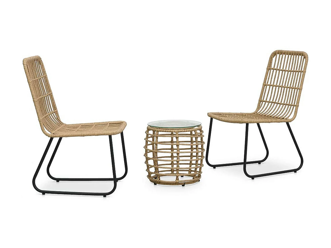 Ensemble de bistro 3 pcs Résine tressée Chêne