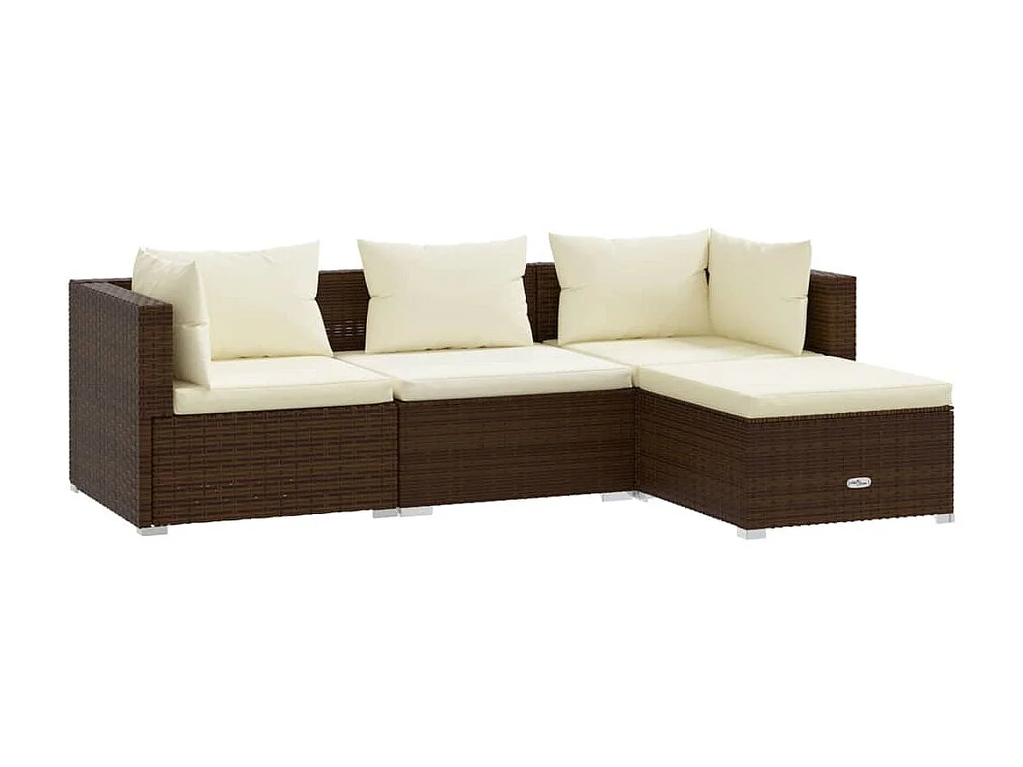 Salon de jardin 4 pcs avec coussins Résine tressée Marron 8