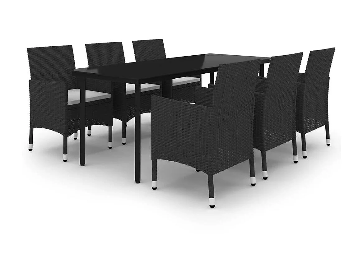 Ensemble à dîner de jardin coussins 7 pcs Résine tressée Verre 2