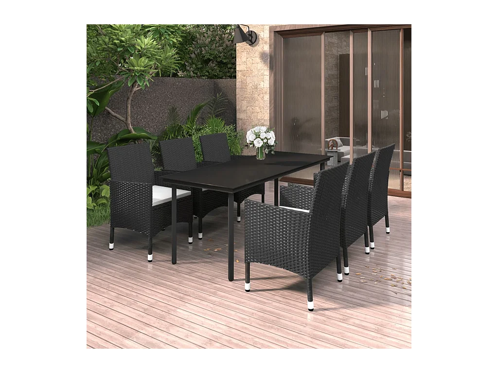 Ensemble à dîner de jardin coussins 7 pcs Résine tressée Verre 2