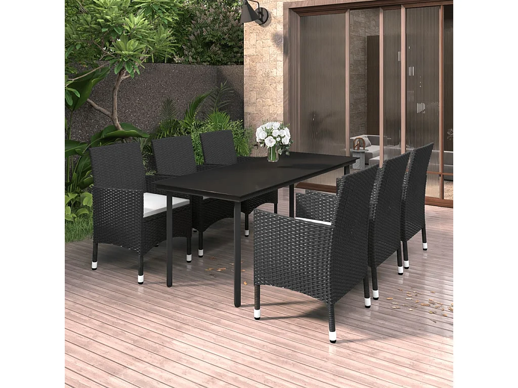 Ensemble à dîner de jardin coussins 7 pcs Résine tressée Verre 2