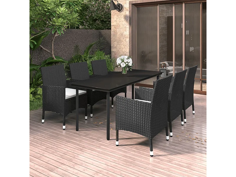 Ensemble à dîner de jardin coussins 7 pcs Résine tressée Verre 2