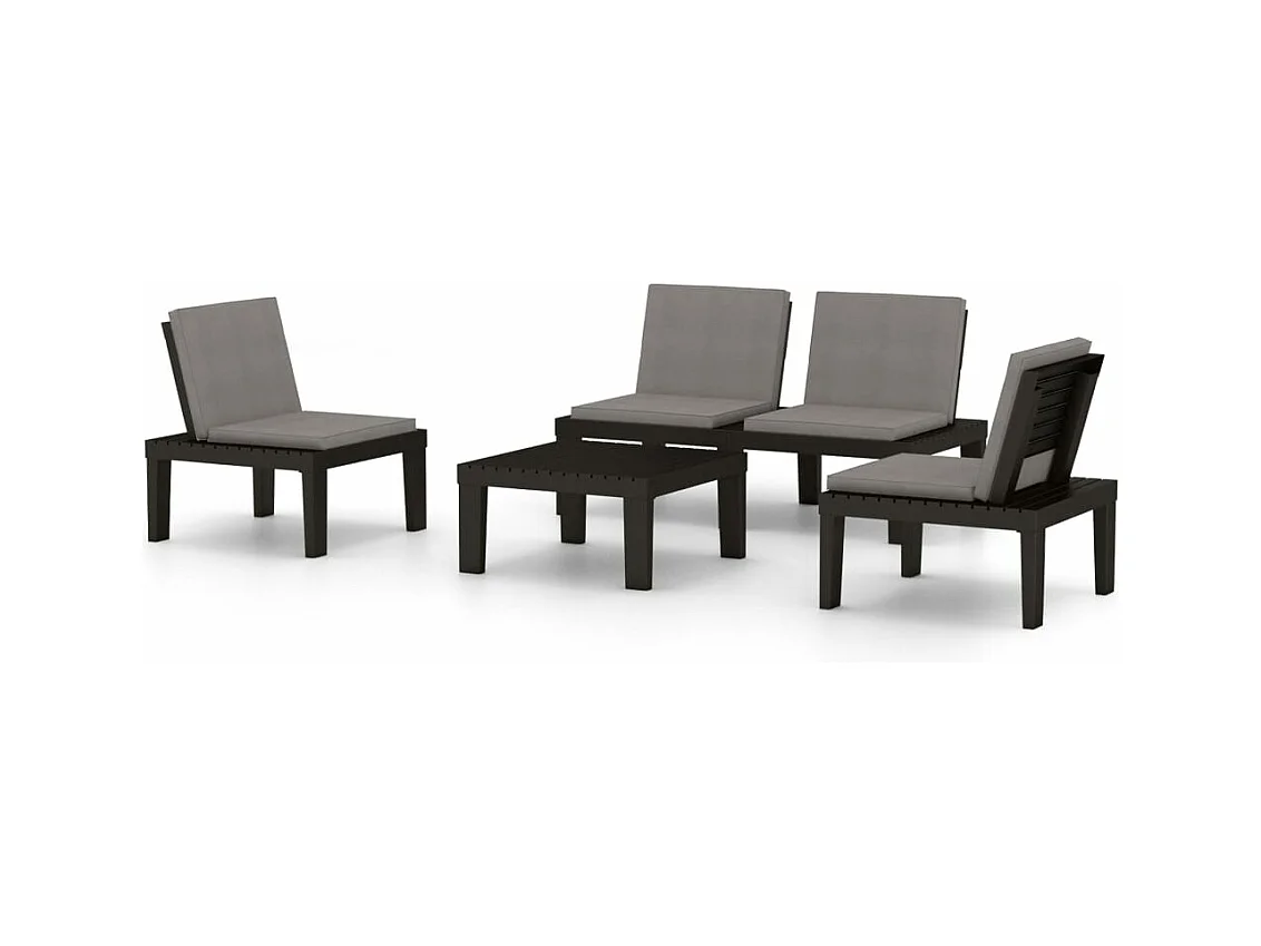 Salon de jardin 4 pcs avec coussins Plastique Gris 2