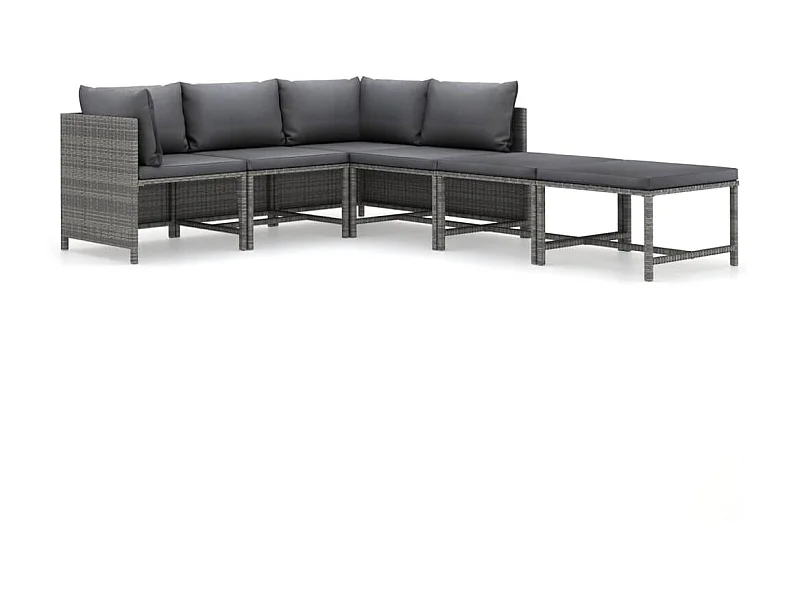 Salon de jardin 6 pcs avec coussins Résine tressée Gris 28