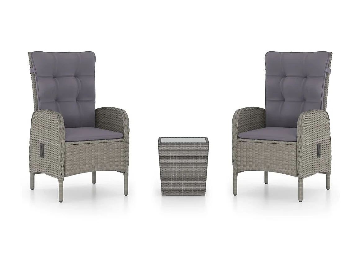 Ensemble de bistro de jardin 3 pcs Résine tressée et verre Gris 2