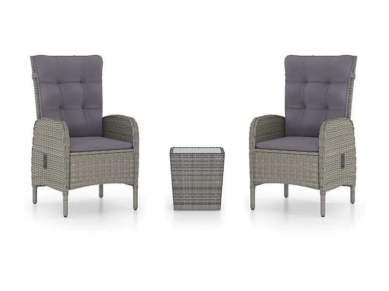 Ensemble de bistro de jardin 3 pcs Résine tressée et verre Gris 2