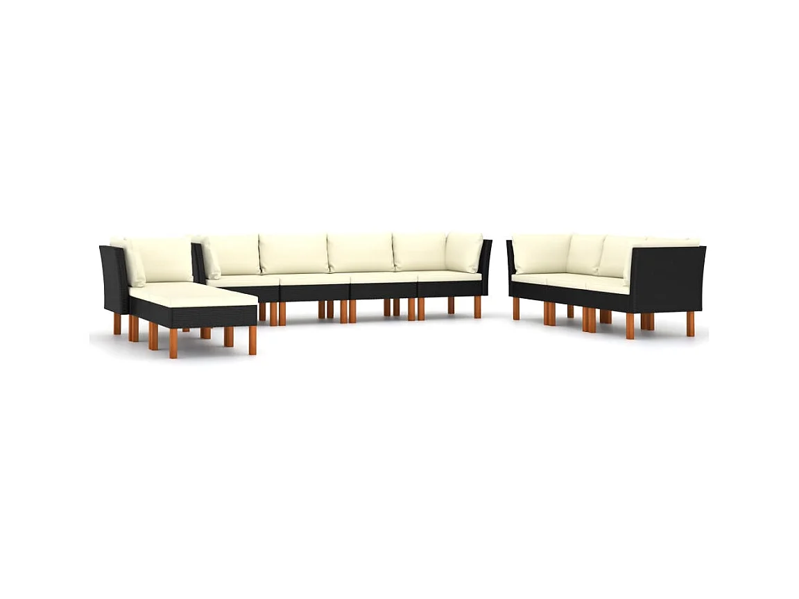 Salon de jardin 10 pcs avec coussins Résine tressée Noir 36
