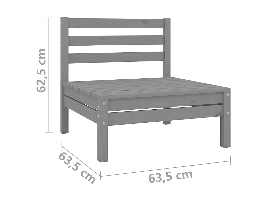 Canapés centraux de jardin 2 pcs Gris Bois de pin massif