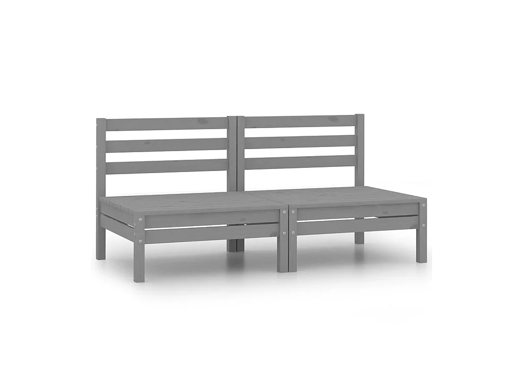 Canapés centraux de jardin 2 pcs Gris Bois de pin massif