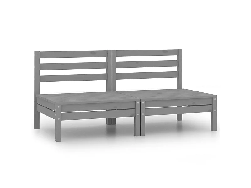 Canapés centraux de jardin 2 pcs Gris Bois de pin massif