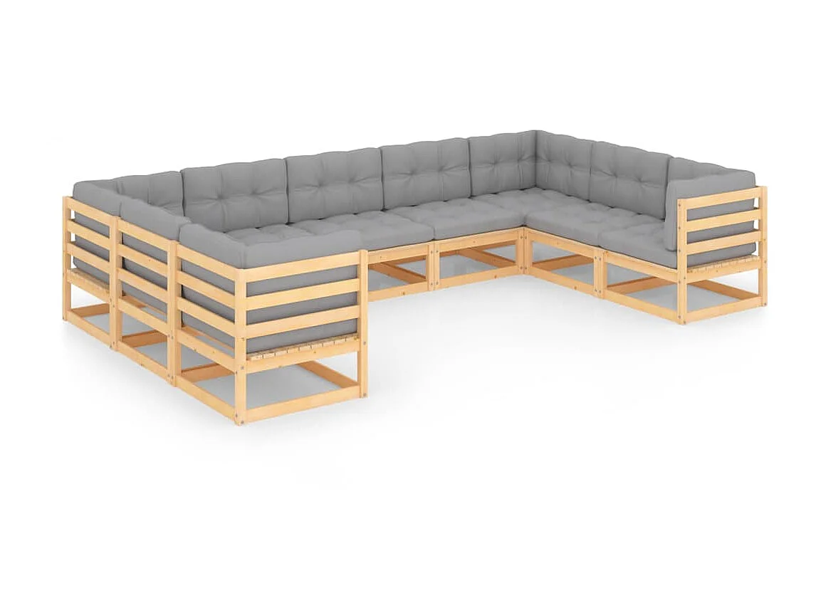 Salon de jardin 9 pcs avec coussins Bois de pin massif 63