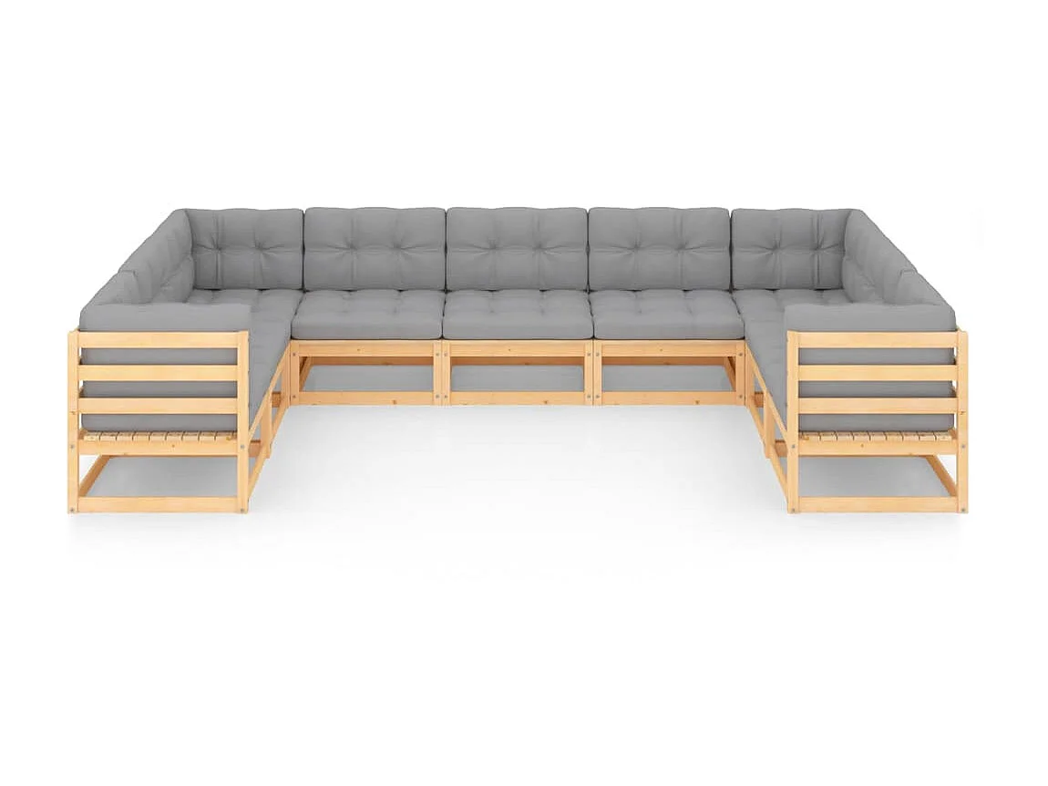Salon de jardin 9 pcs avec coussins Bois de pin massif 63
