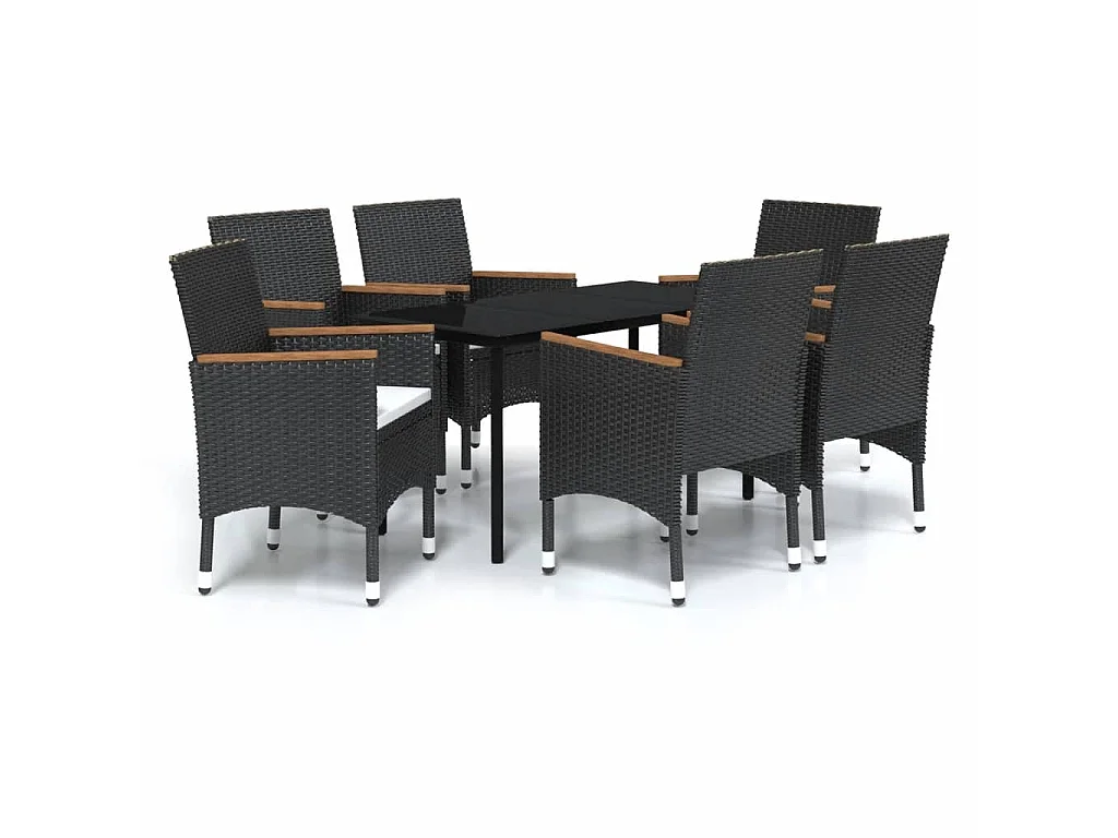 Mobilier de salle à manger d'extérieur avec coussins 7 pcs Noir