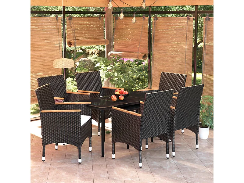 Mobilier de salle à manger d'extérieur avec coussins 7 pcs Noir