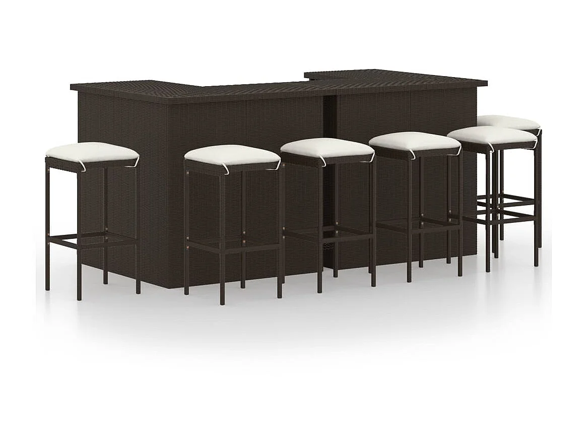 Meuble de bar de jardin 8 pcs et coussins Résine tressée Marron