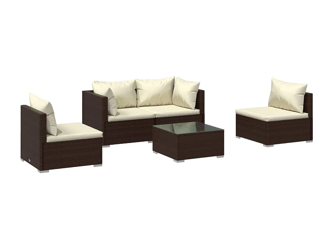 Salon de jardin 5 pcs avec coussins Résine tressée Marron 27