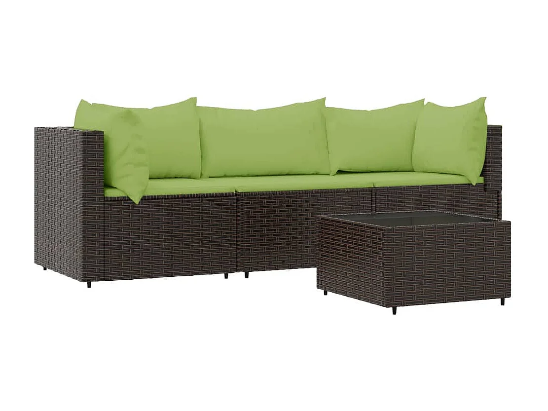 Salon de jardin 4 pcs avec coussins Marron Résine tressée
