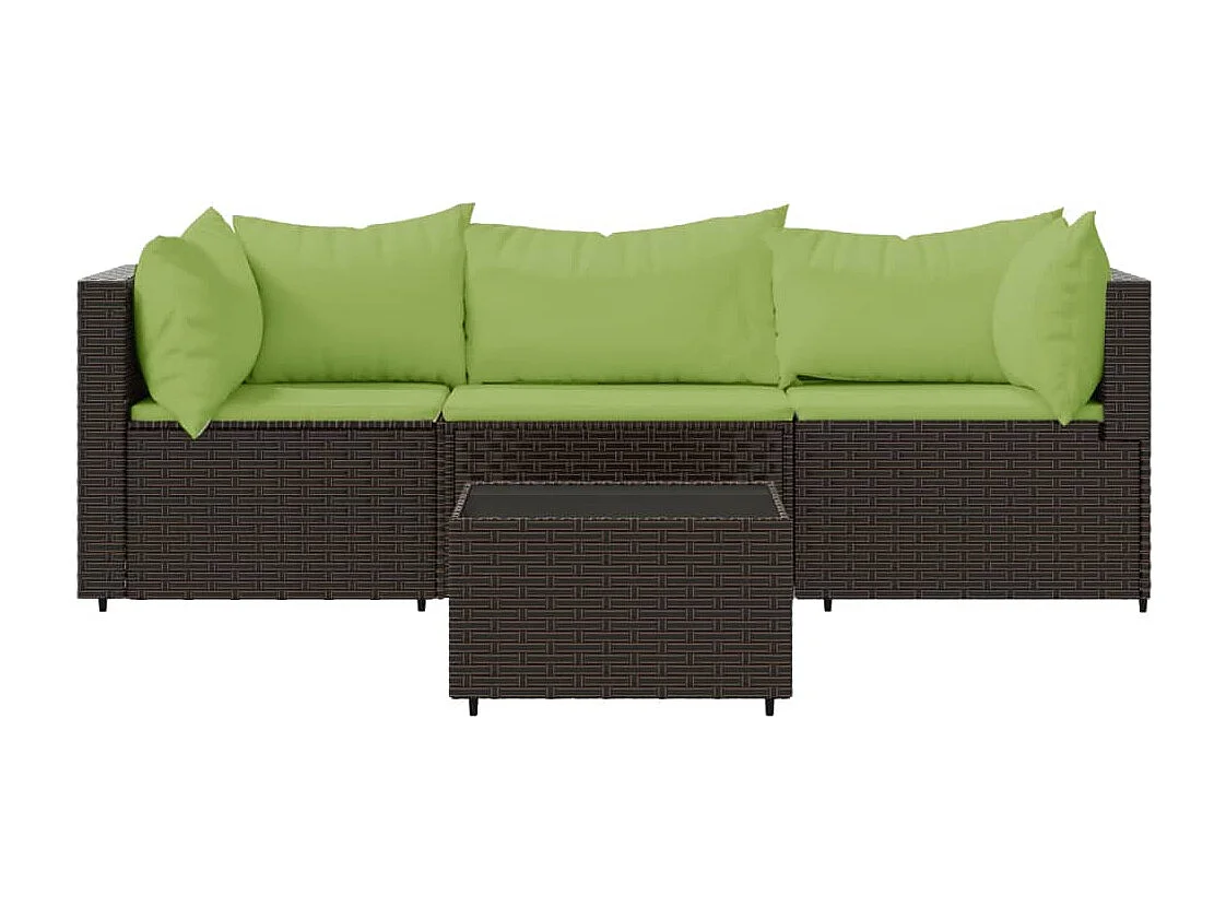 Salon de jardin 4 pcs avec coussins Marron Résine tressée