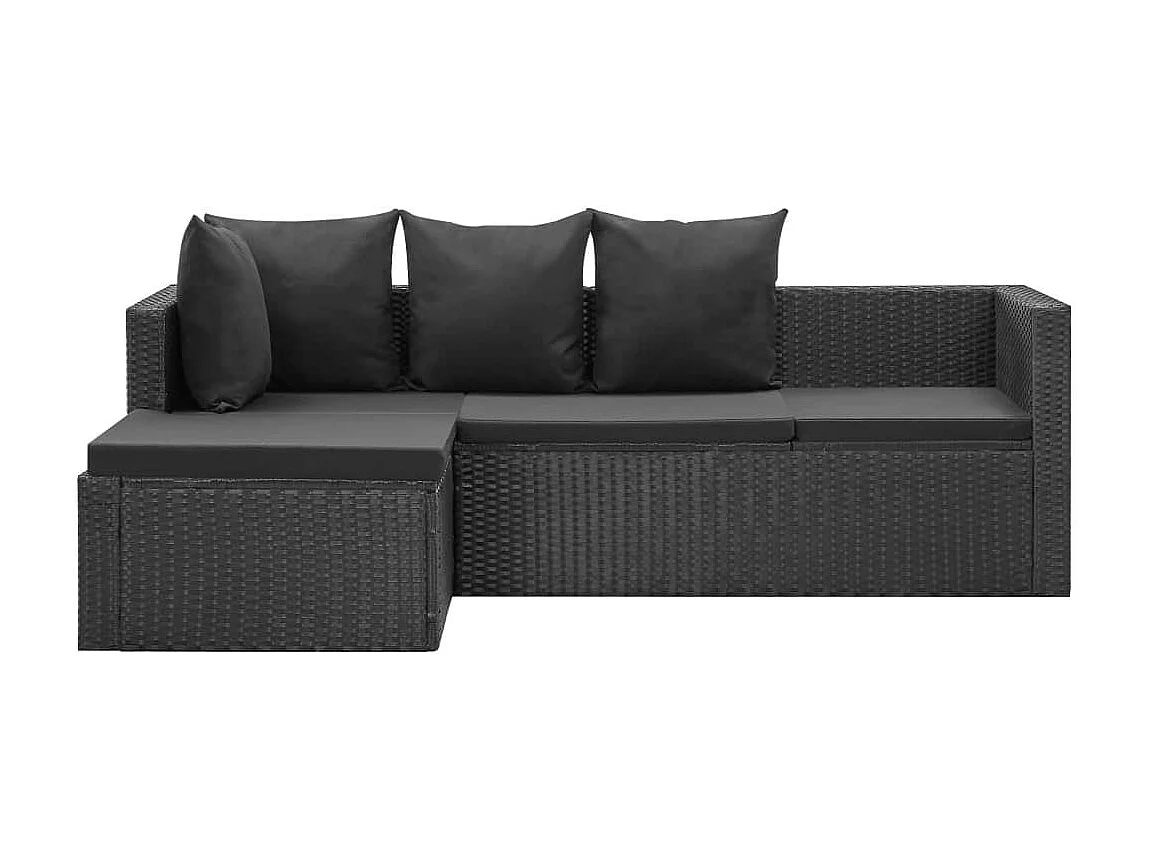 Salon de jardin 4 pcs Noir avec coussins Résine tressée
