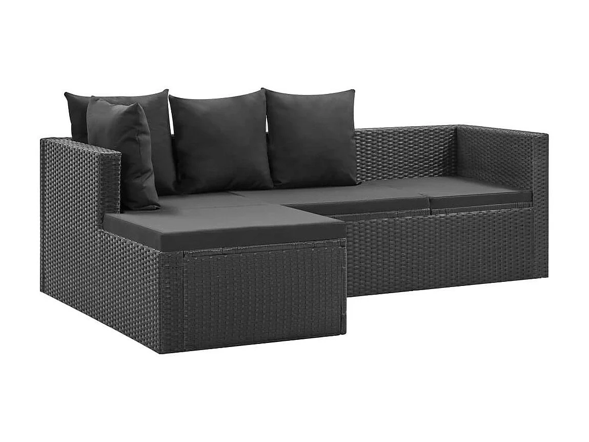 Salon de jardin 4 pcs Noir avec coussins Résine tressée