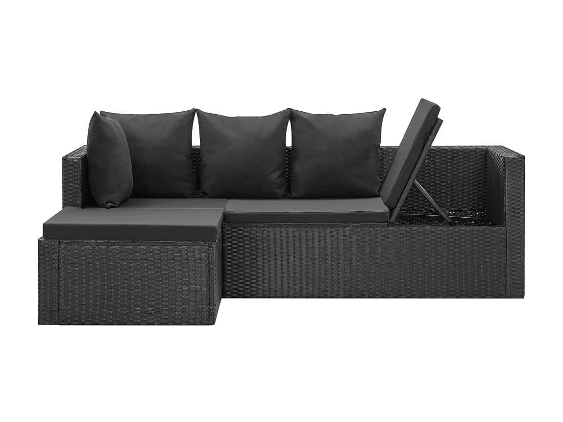 Salon de jardin 4 pcs Noir avec coussins Résine tressée