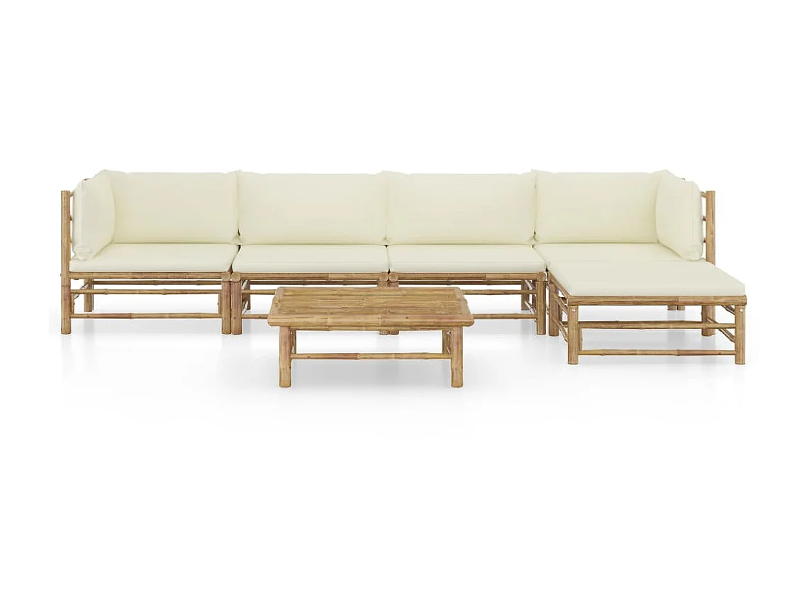 Salon de jardin 6 pcs avec coussins blanc crème Bambou 8