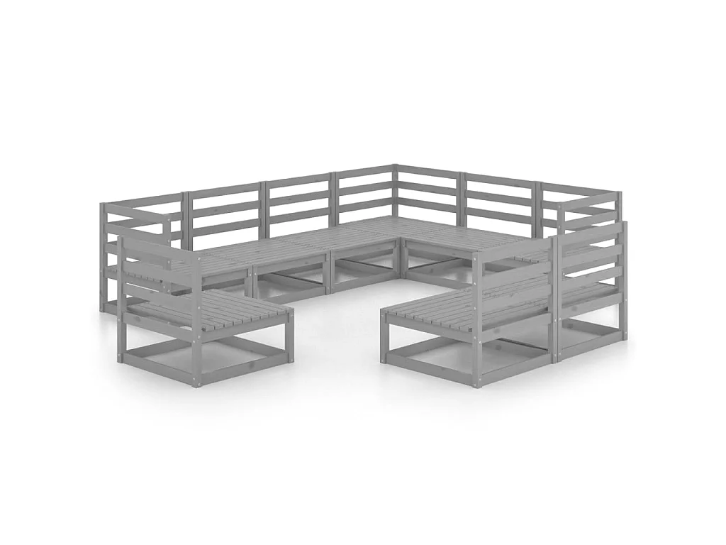 Salon de jardin 9 pcs Gris Bois de pin massif 12