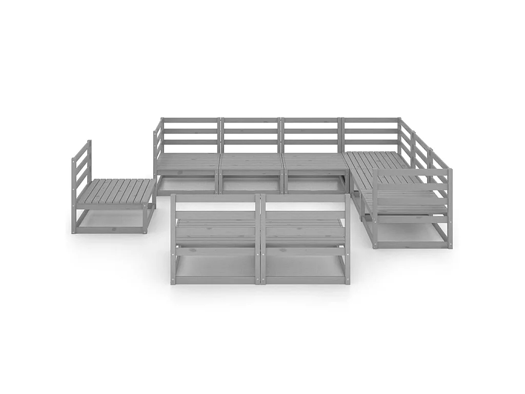 Salon de jardin 9 pcs Gris Bois de pin massif 12