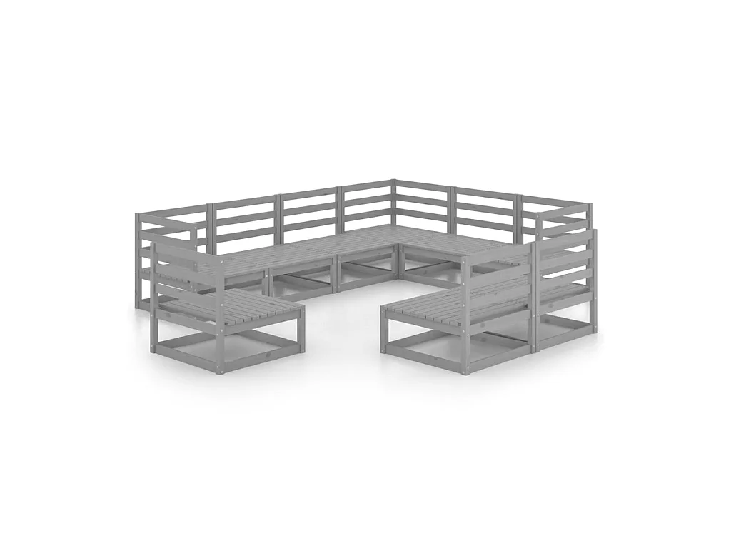 Salon de jardin 9 pcs Gris Bois de pin massif 12