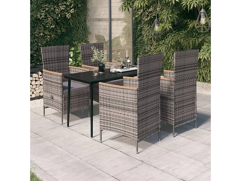 Ensemble de salle à manger de jardin avec coussins 5 pcs Gris 4