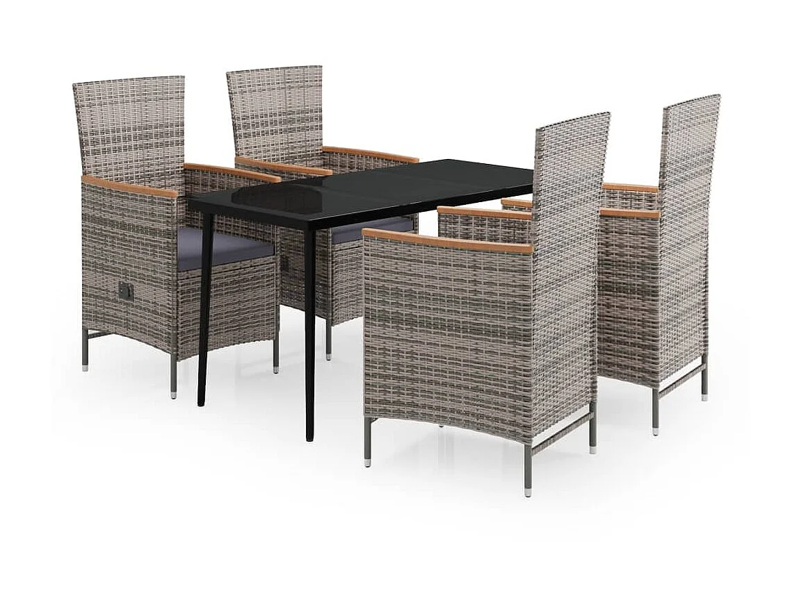 Ensemble de salle à manger de jardin avec coussins 5 pcs Gris 4