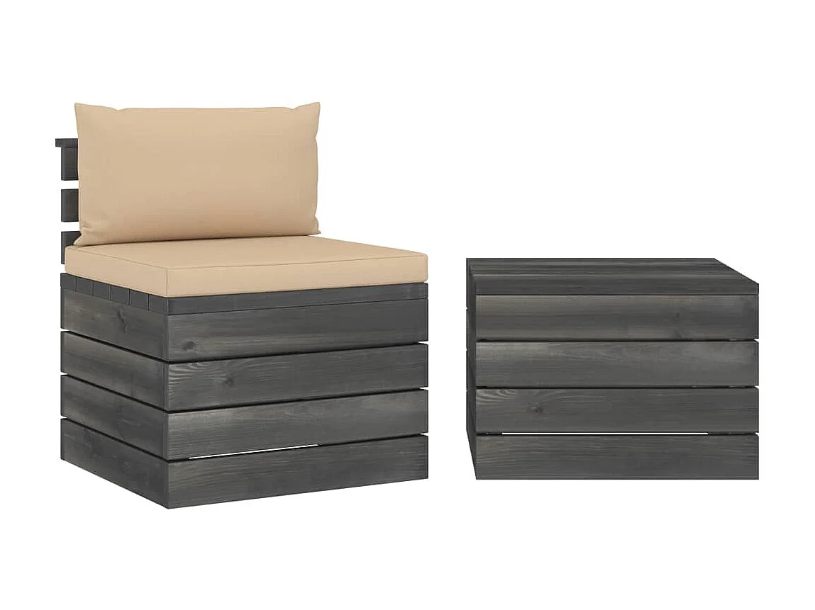 Salon palette de jardin 2 pcs avec coussins Bois de pin massif 13