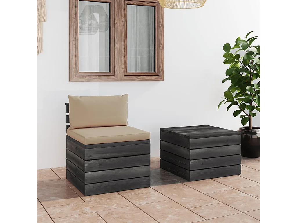 Salon palette de jardin 2 pcs avec coussins Bois de pin massif 13