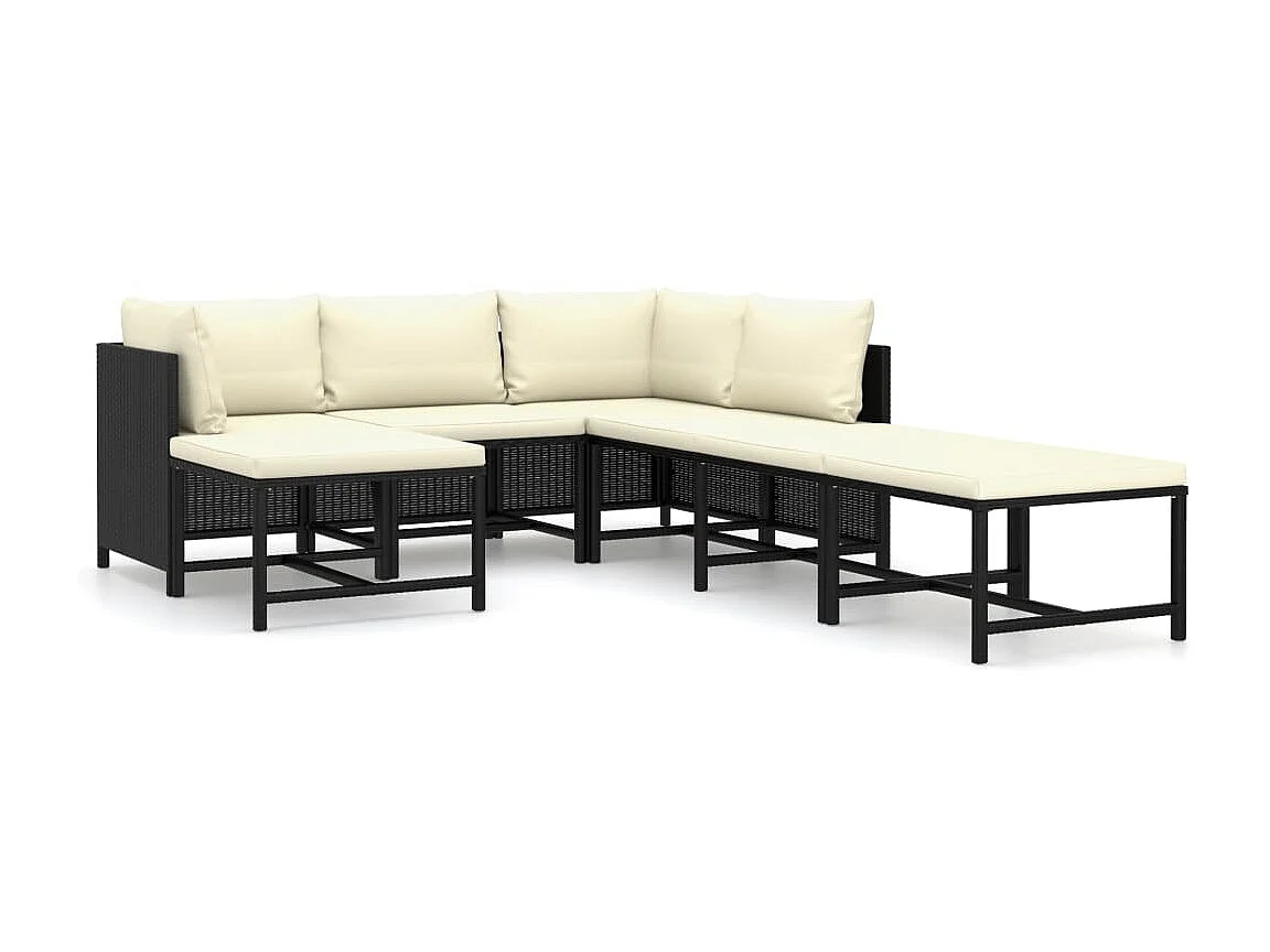 Salon de jardin 7 pcs avec coussins Résine tressée Noir 38