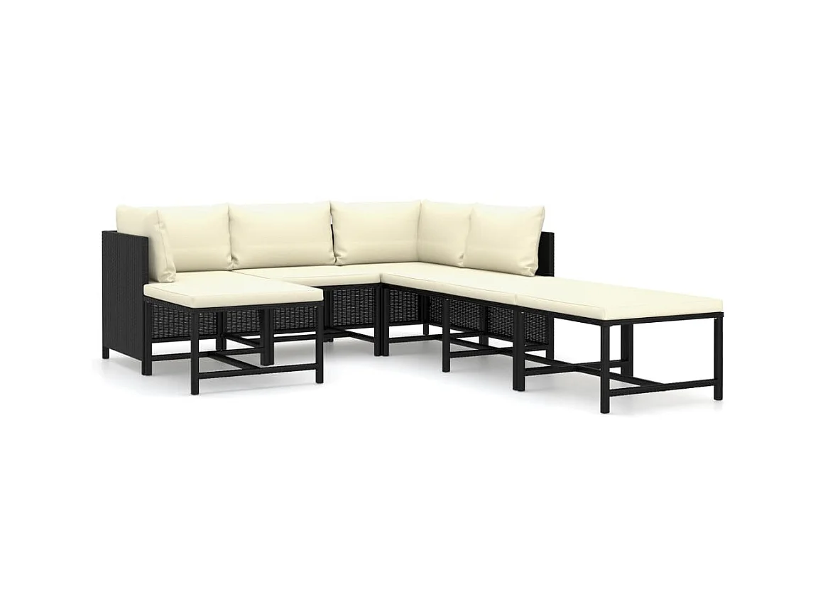 Salon de jardin 7 pcs avec coussins Résine tressée Noir 38