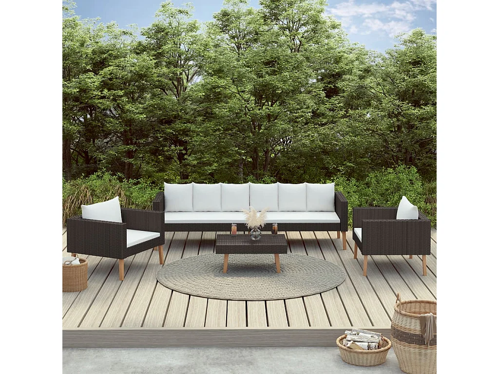 Salon de jardin 4 pcs avec coussins Résine tressée Noir 14