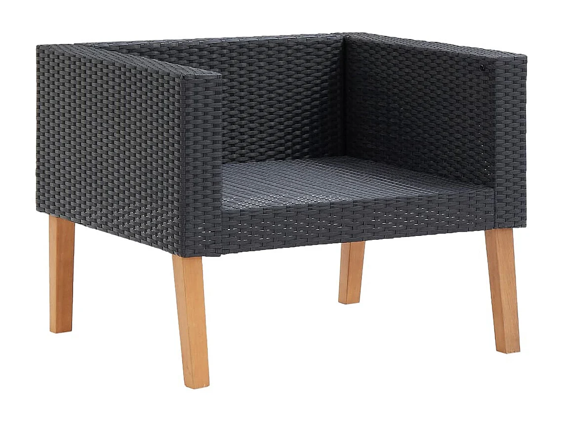 Salon de jardin 4 pcs avec coussins Résine tressée Noir 14