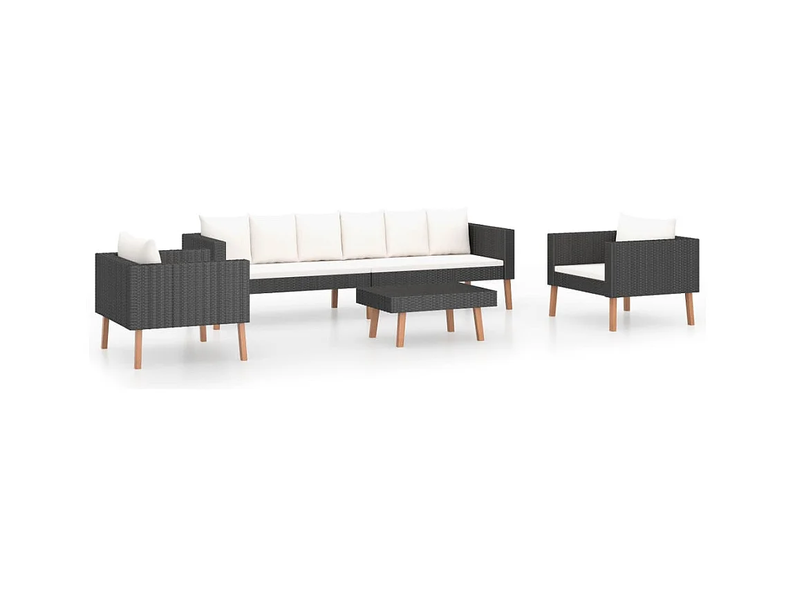 Salon de jardin 4 pcs avec coussins Résine tressée Noir 14