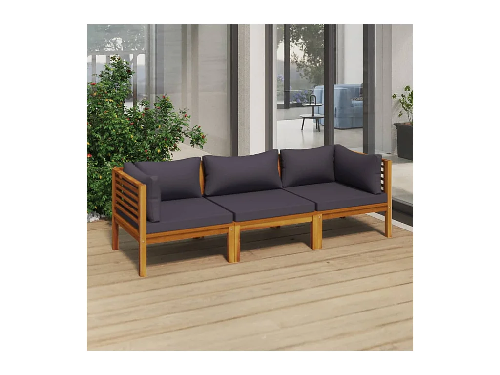 Canapé de jardin à 3 places avec coussin Bois d'acacia massif 3
