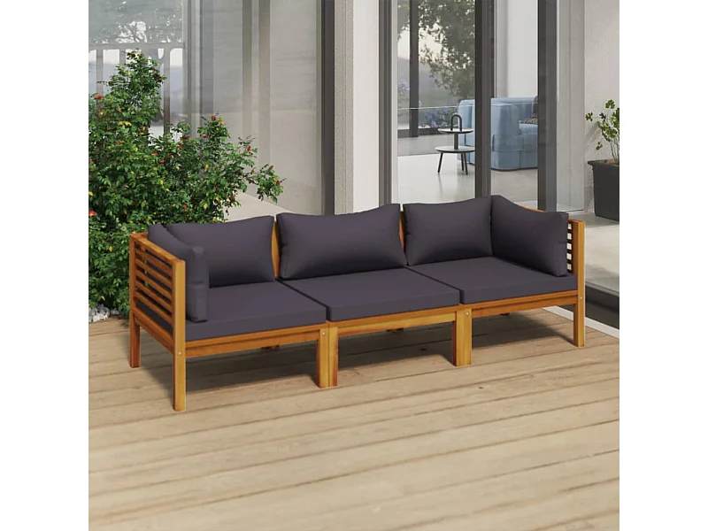 Canapé de jardin à 3 places avec coussin Bois d'acacia massif 3