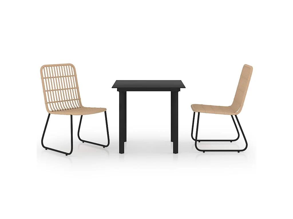 Ensemble à dîner d'extérieur 3 pcs Résine tressée et verre 2