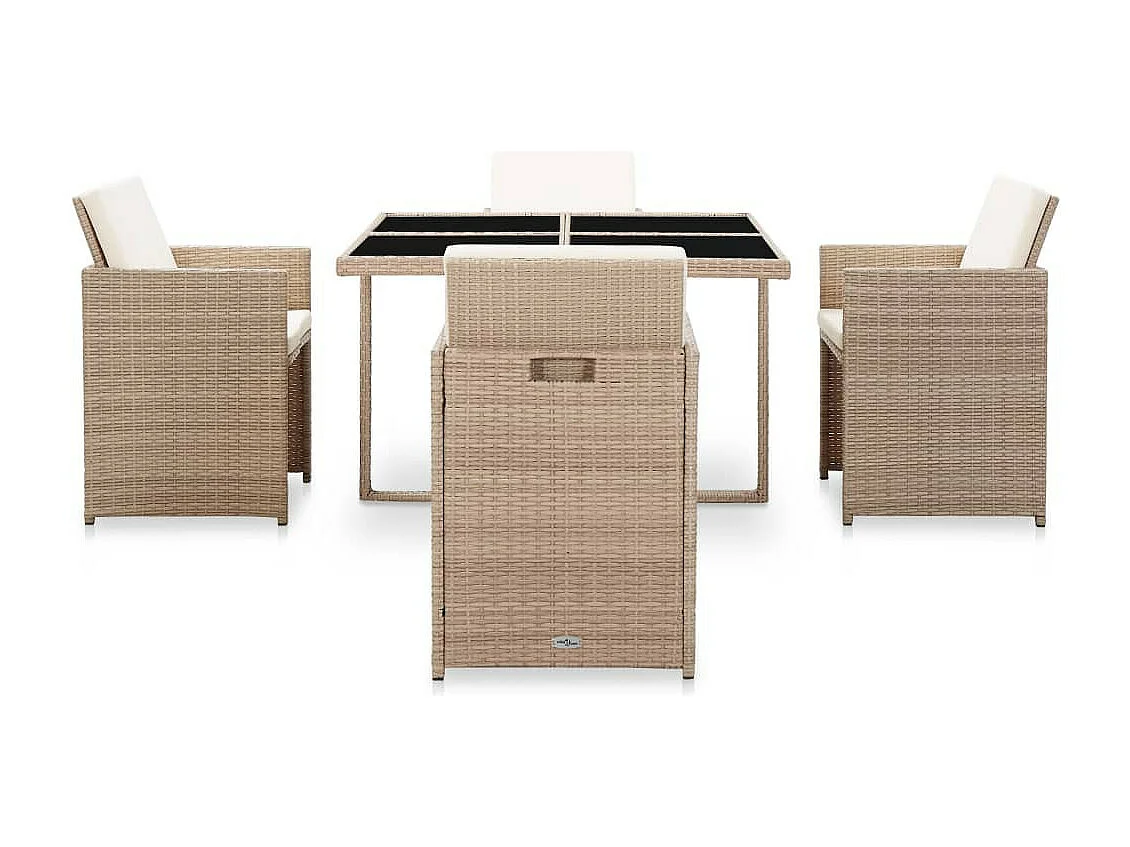 Salon de jardin 5 pcs avec coussins Résine tressée Beige 2