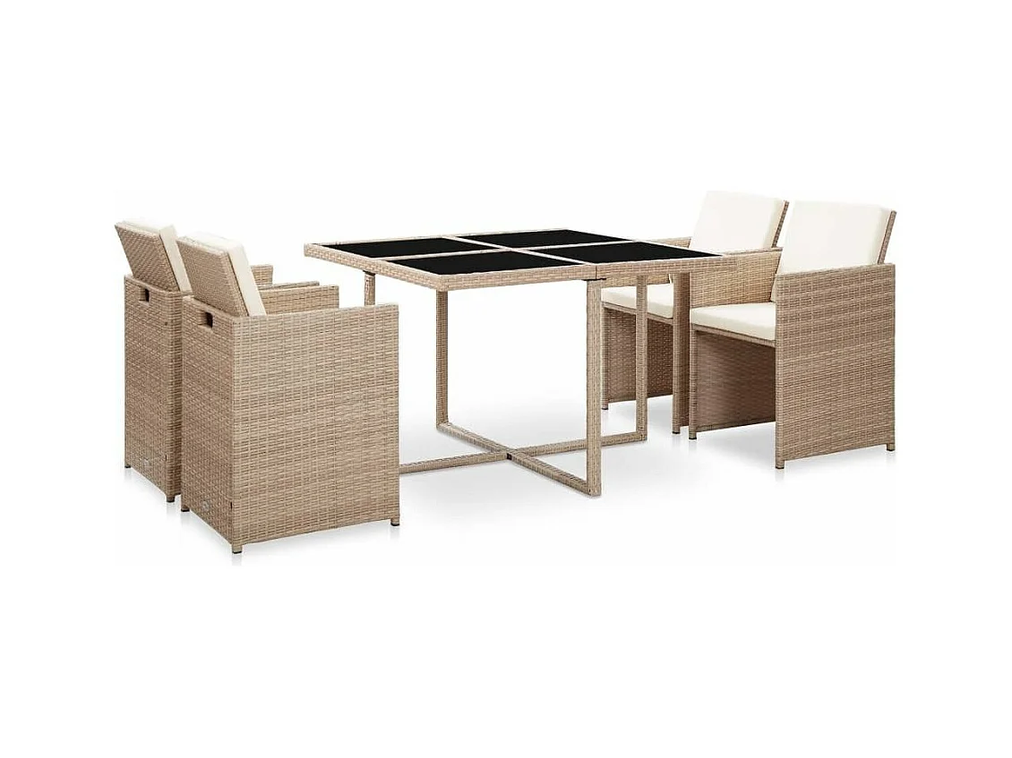 Salon de jardin 5 pcs avec coussins Résine tressée Beige 2
